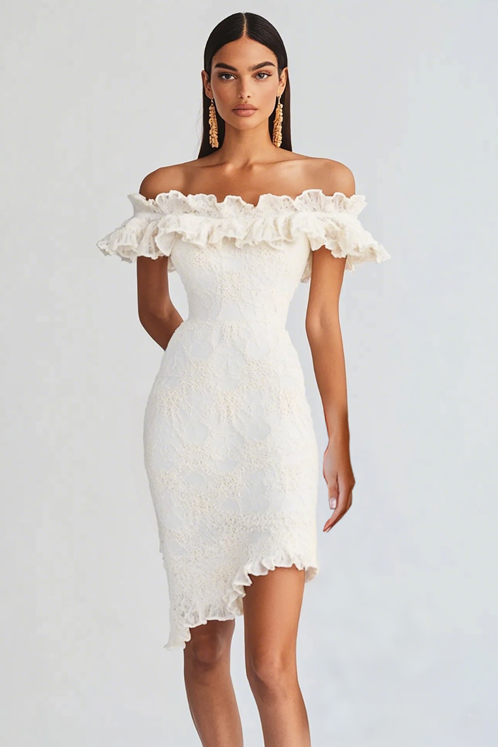 White Bodycon Ruffled Short Graduation Dress with Appliques