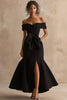 Load image into Gallery viewer, Black Satin Off The Shoulder Mermaid Maxi Formal Dress with Slit