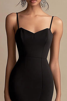 Black Spaghetti Straps Mermaid Ruffled Midi Cocktail Dress