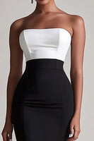 Load image into Gallery viewer, Black and White Satin Strapless Bodycon Midi Cocktail Dress
