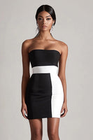 Load image into Gallery viewer, Black and White Satin Strapless Bodycon Mini Cocktail Dress
