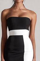 Load image into Gallery viewer, Black and White Satin Strapless Bodycon Mini Cocktail Dress