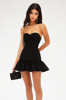 Load image into Gallery viewer, Black Sweetheart A Line Ruffled Mini Cocktail Dress