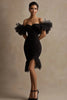 Load image into Gallery viewer, Black Satin Off The Shoulder Bodycon Ruffled Mini Cocktail Dress