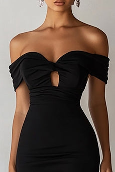 Black Off The Shoulder Bodycon Mini Cocktail Dress with Keyhole
