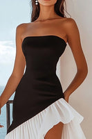 Load image into Gallery viewer, Black and White Strapless A Line Ruffled Asymmetrical Cocktail Dress
