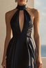 Load image into Gallery viewer, Black Chiffon Halter A Line High-Low Cocktail Dress with Keyhole