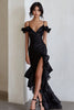 Load image into Gallery viewer, Black Cold Shoulder Ruffled Sheath Maxi Formal Dress