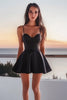 Load image into Gallery viewer, Black Satin A Line Spaghetti Straps Mini Cocktail Dress