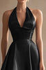 Load image into Gallery viewer, Black Satin Halter A Line Asymmetrical Cocktail Dress