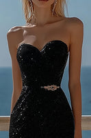 Load image into Gallery viewer, Sparkly Black Sequins Sweetheart Bodycon Mini Cocktail Dress