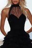 Load image into Gallery viewer, Black Lace High Neck A Line Tiered Mini Cocktail Dress