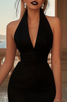 Load image into Gallery viewer, Black Halter Bodycon Satin Mini Cocktail Dress