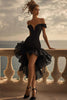 Load image into Gallery viewer, Black Off The Shoulder A Line Ruffled High-Low Cocktail Dress