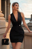 Load image into Gallery viewer, Black Deep V-Neck Bodycon Satin Mini Cocktail Dress