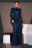 Load image into Gallery viewer, Sparkly Navy Sequin Mermaid Maxi Prom Dress with Side Cape