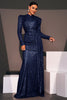 Load image into Gallery viewer, Sparkly Navy Sequin Mermaid Maxi Prom Dress with Side Cape