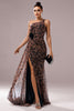 Load image into Gallery viewer, Brown Leopard Print Mermaid Front Twist Maxi Prom Dress with Slit