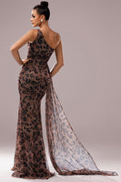 Load image into Gallery viewer, Brown Leopard Print Mermaid Front Twist Maxi Prom Dress with Slit