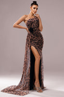 Load image into Gallery viewer, Brown Leopard Print Mermaid Front Twist Maxi Prom Dress with Slit