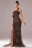 Load image into Gallery viewer, Brown Leopard Print Mermaid Front Twist Maxi Prom Dress with Slit