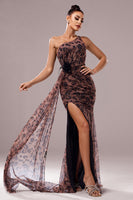 Load image into Gallery viewer, Brown Leopard Print Mermaid Front Twist Maxi Prom Dress with Slit