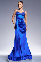 Load image into Gallery viewer, Royal Blue Mermaid Corset Satin Maxi Prom Dress with Beading