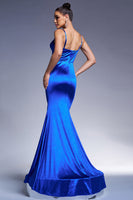 Load image into Gallery viewer, Royal Blue Mermaid Corset Satin Maxi Prom Dress with Beading