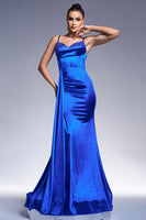 Load image into Gallery viewer, Royal Blue Mermaid Corset Satin Maxi Prom Dress with Beading