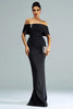 Load image into Gallery viewer, Black Mermaid Off the Shoulder Satin Maxi Prom Dress with Slit