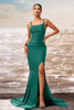 Load image into Gallery viewer, Dark Green Mermiad Square Neck Satin Maxi Prom Dress with Slit