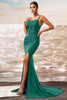 Load image into Gallery viewer, Dark Green Mermiad Square Neck Satin Maxi Prom Dress with Slit