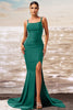Load image into Gallery viewer, Dark Green Mermiad Square Neck Satin Maxi Prom Dress with Slit