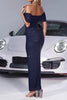 Load image into Gallery viewer, Navy Glitter Mermaid Ruched Off the Shoulder Maxi Prom Dress