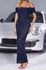 Load image into Gallery viewer, Navy Glitter Mermaid Ruched Off the Shoulder Maxi Prom Dress