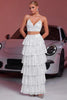 Load image into Gallery viewer, Sparkly White Sequin Two Piece Maxi Prom Dress with Ruffles