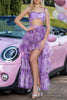 Load image into Gallery viewer, Purple Floral Tiered Cut Out High-Low Prom Dress with Ruffles