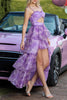 Load image into Gallery viewer, Purple Floral Tiered Cut Out High-Low Prom Dress with Ruffles