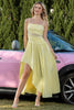 Load image into Gallery viewer, Yellow A Line Ruched Asymmetrical Prom Dress with Lace