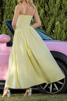 Load image into Gallery viewer, Yellow A Line Ruched Asymmetrical Prom Dress with Lace