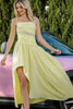 Load image into Gallery viewer, Yellow A Line Ruched Asymmetrical Prom Dress with Lace