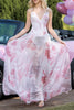 Load image into Gallery viewer, Blush Print Sheath V-Neck Chiffon Backless Maxi Prom Dress