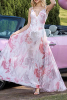 Load image into Gallery viewer, Blush Print Sheath V-Neck Chiffon Backless Maxi Prom Dress
