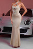 Load image into Gallery viewer, Sparkly Champagne Beaded Mermaid Satin Maxi Prom Dress with Keyholes