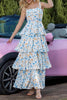 Load image into Gallery viewer, Blue Tiered Print Ruffled Maxi Prom Dress with Bows
