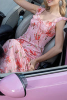 Load image into Gallery viewer, Blush Floral Print Sheath Maxi Prom Dress with String