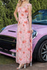 Load image into Gallery viewer, Blush Floral Print Sheath Maxi Prom Dress with String