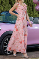 Load image into Gallery viewer, Blush Floral Print Sheath Maxi Prom Dress with String