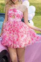 Load image into Gallery viewer, Fuchsia Cut Out Floral Short Prom Dress with Ruffles