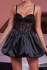 Load image into Gallery viewer, Black Satin A Line Corset Short Homecoming Dress with Lace